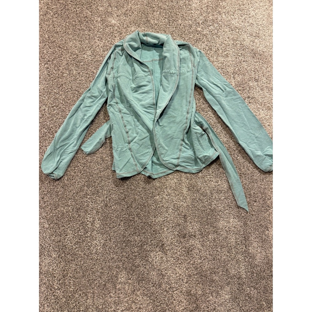 Lululemon Cardigan Womens 4* Blue Savasana Wrap Peplum Tie Waist Heathered Teal*